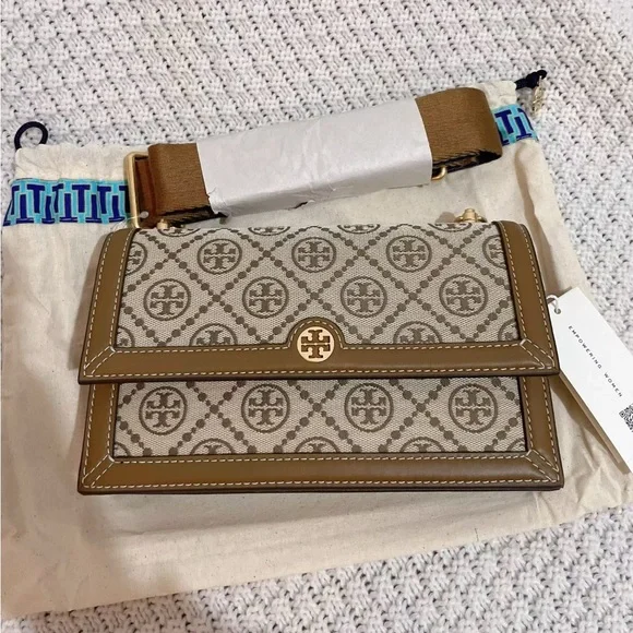 NWT TORY BURCH T MONOGRAM JACQUARD MINI BAG Two stripes $448